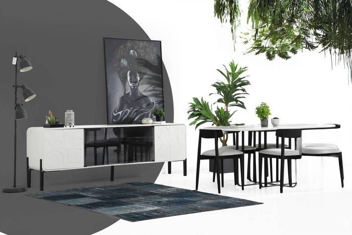 *Esszimmer Gruppe Esstisch Stühle Sideboard Tisch Holz Set 8tlg Weiß