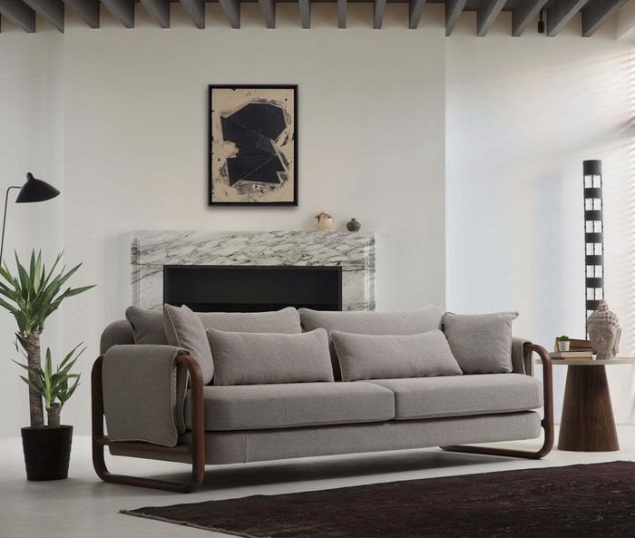 Sofa 3 Sitzer Dreisitzer Modern Stoff Grau Sofas Design Wohnzimmer Neu