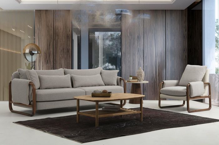 Sofagarnitur 41 Sitzer Sessel Viersitzer Modern Stoff Grau Set Design