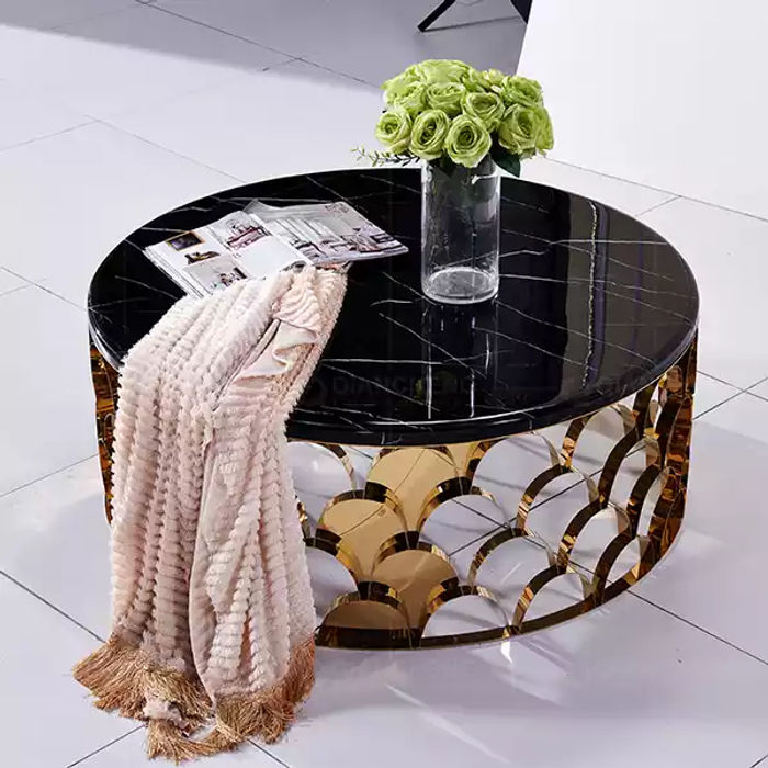 Schwarzer Couchtisch Wohnzimmertisch DEsigner Edelstahltisch Goldtisch
