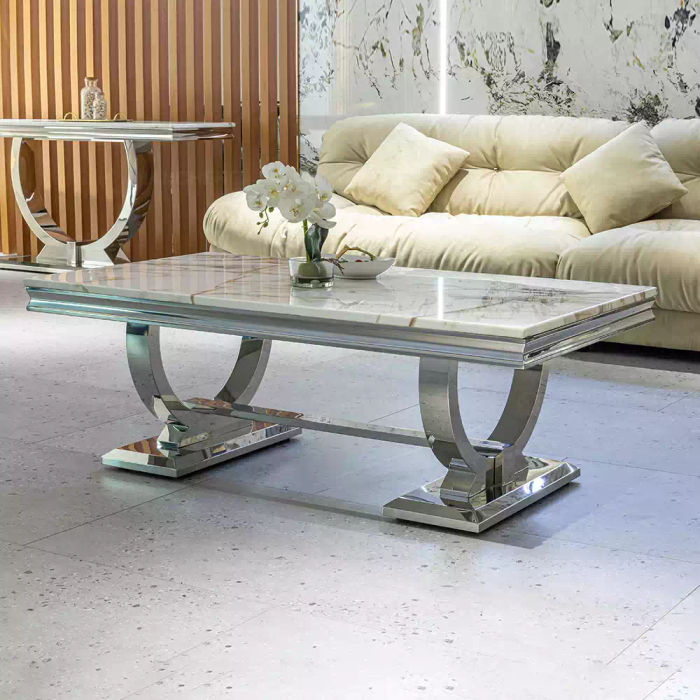 Moderner Grauer Couchtisch Edelstahltisch Wohnzimmer Tische Luxus Design