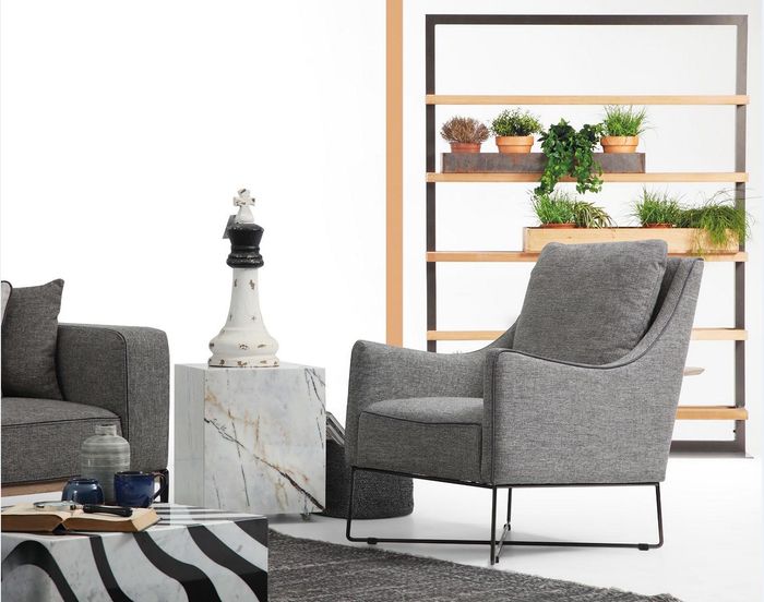 Sessel Ohrensessel Sitzer Cocktailsessel Stoff Wohnzimmer Modern Grau