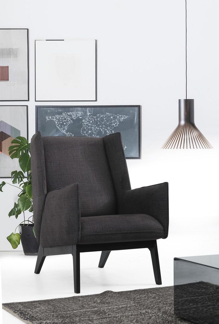 Sessel Ohrensessel Cocktailsessel Stoff Wohnzimmer Grau Modern Design