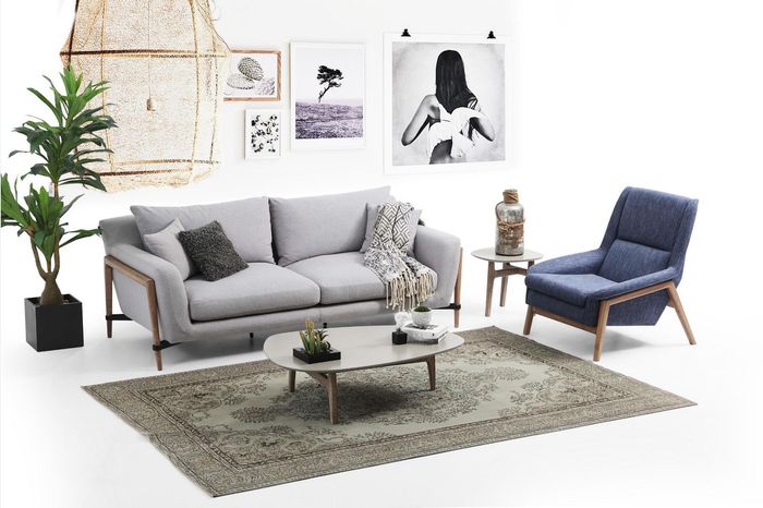 Sofagarnitur 4 Sitzer Sessel Viersitzer Stoff Sofas Modern Design Grau