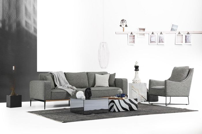 Sofagarnitur 3 Sitzer Sessel Dreisitzer Stoff Sofas Modern Design Grau