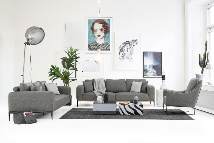 Sofagarnitur 431 Sitzer Sofa Modern Stoff Set Grau Gruppe Wohnzimmer