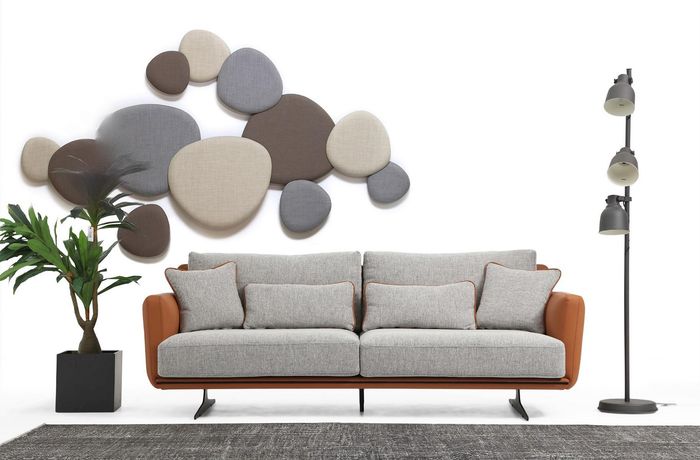 Dreisitzer Sofa 3 Sitzer Stoff Orange Modern Design Wohnzimmer Grau
