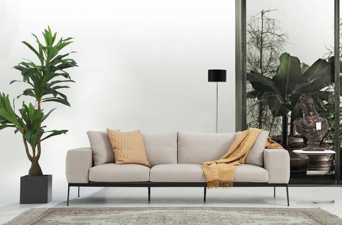 Dreisitzer Sofa 3 Sitzer Sofas Beige Stoff Wohnzimmer Luxus Modern Neu