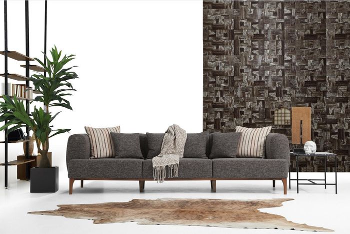 Dreisitzer Sofa 3 Sitzer Sofas Grau Stoff Wohnzimmer Luxus Modern Neu