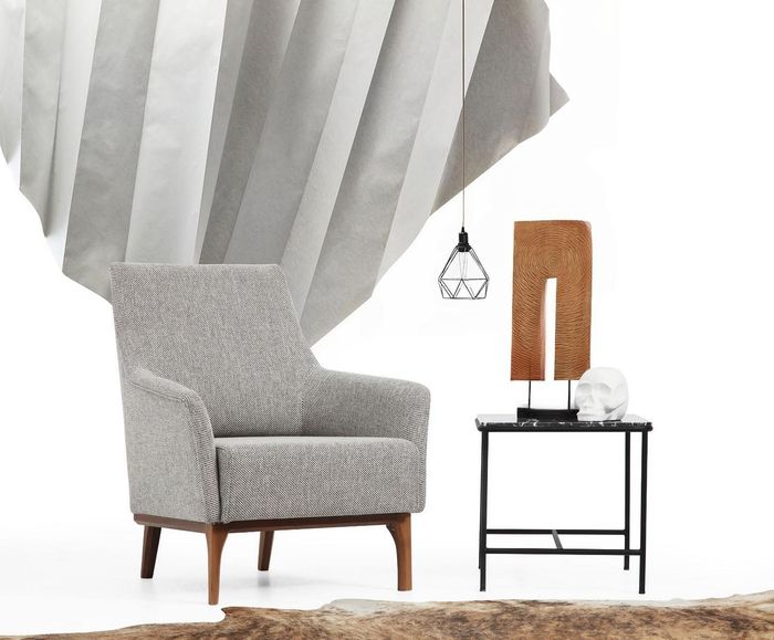 Sessel Ohrensessel Cocktailsessel Stoff Wohnzimmer Grau Modern Design