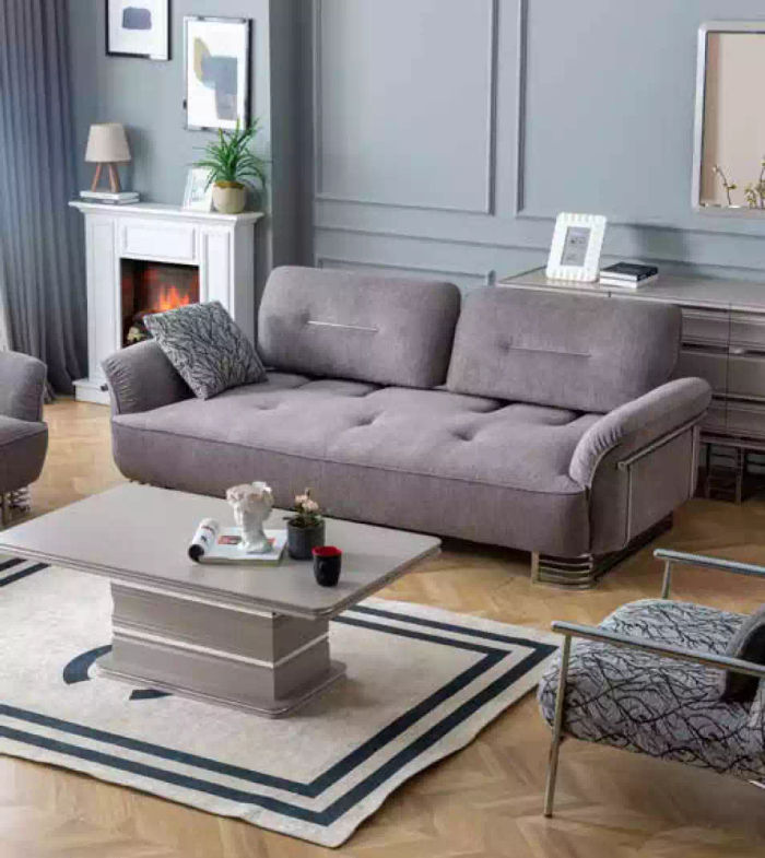 Sofa 3 Sitzer Textil Wohnzimmer Design Modern Neu Luxus weiß grau