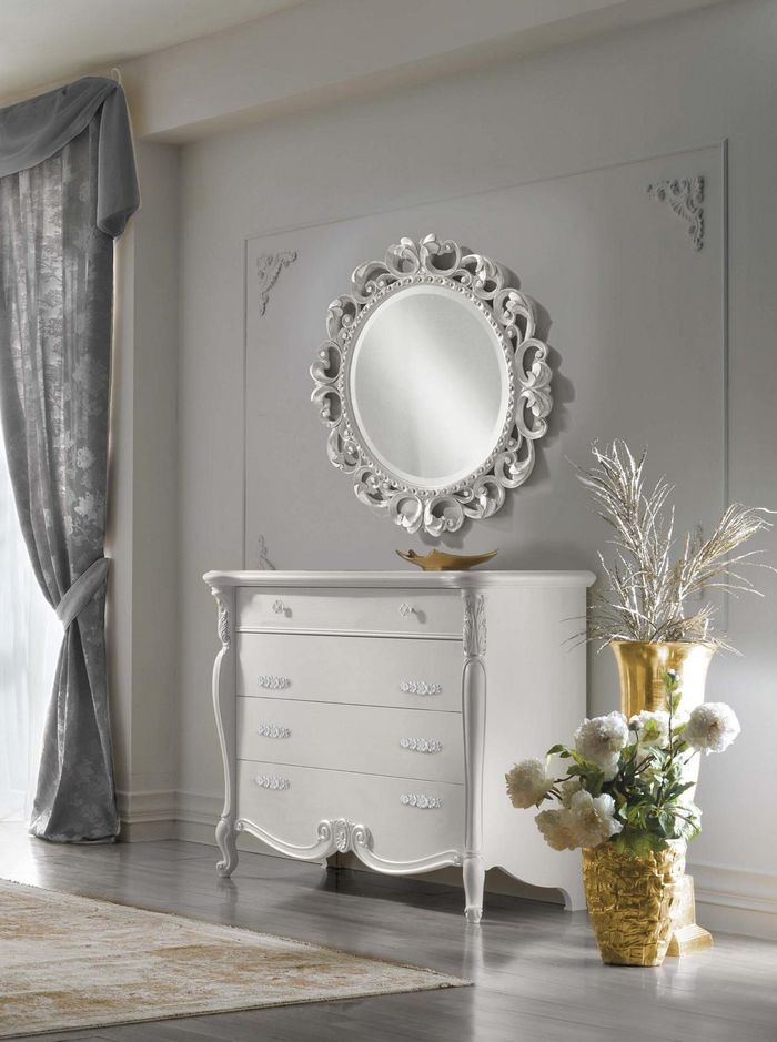 Klassische Schlafzimmer Kommoden 2tlg. Set Barock Rokoko Kommode + Spiegel Neu