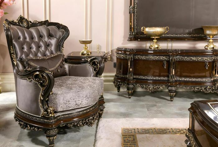 Moderner grauer Textil-Sessel aus Holz für Wohnzimmer