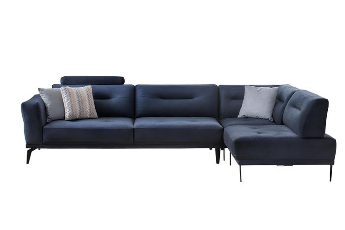 Eck Garnitur Wohnzimmer Dunkelblau L-Form Stoffsofa Modern Design
