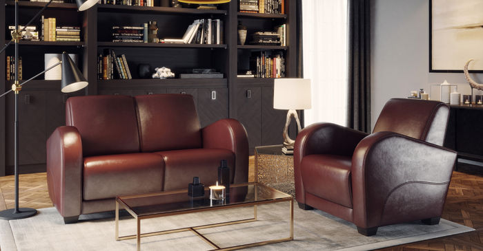 Design Polster Modern 100% Italienisches Leder Zweisitzer 2 Sitzer Couch Sofa