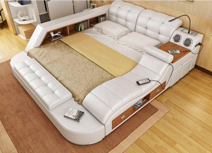 Multifunktion Bett Regal Schrank USB Ladestation Doppel Leder Betten 180x200