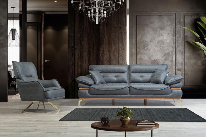 Moderne Graue Wohnzimmer Sofagarnitur 3+1 Sitzer Luxus Couch und Sessel