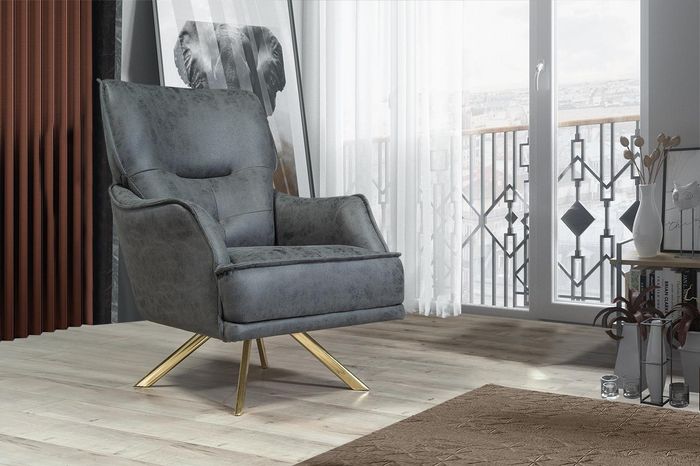 Grauer Einsitzer Exklusiver Sessel Lounge Club 1-Sitzer Luxus Einsitzer