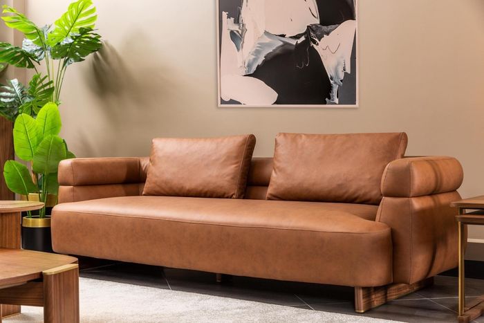 Dreisitzer Sofa 3 Sitzer Couch Kunstleder Braun Design Wohnzimmer Neu