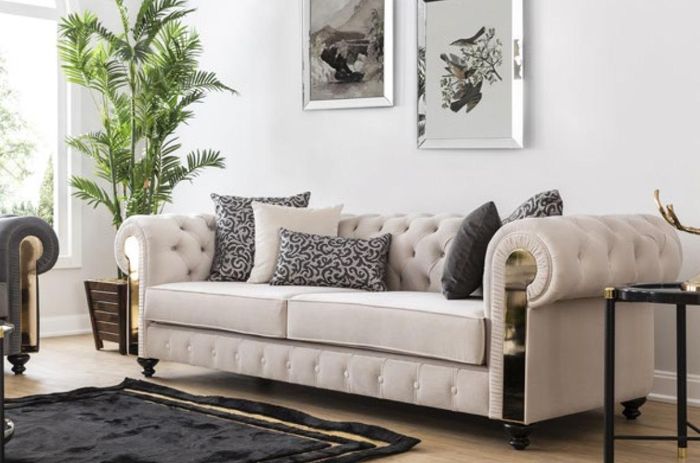 Chesterfield Sofa 3 Sitz Design Wohnzimmer Polster Holz Leder Moderne Luxus