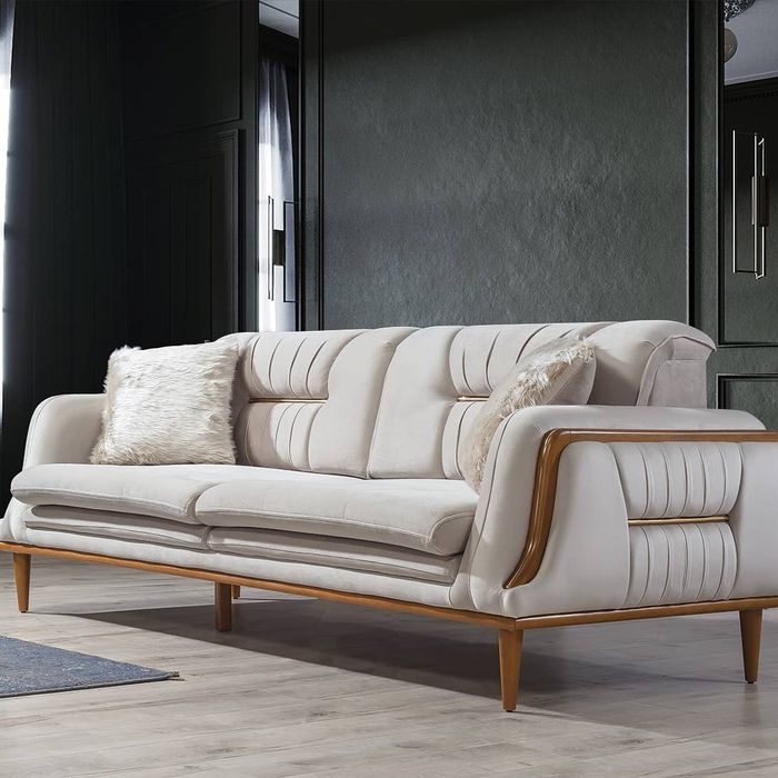 Modernes Weißes Luxus Sofa Dreisitzer Wohnzimmer Couch 3-Sitzer Holz