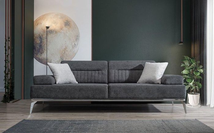 Grau Wohnzimmer 3-Sitzer Stoffsofa Modern Luxus Design Textil Material
