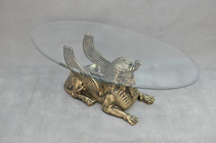 Couchtisch Tisch Glastische Tische Pharao Sphinx Beistell Glas Ägypten 120x60cm