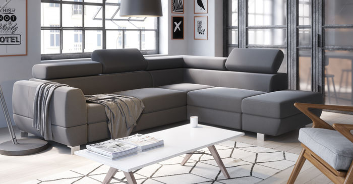 Stoff Ecksofa L-Form Sofa Couch Design Polster Modern Textil Bettfunktion Grau