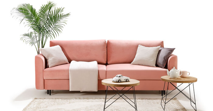 Sofagarnitur 3+3 Sitzer Schlafsofa Couch Bettfunktion Design Couch Textil Rosa