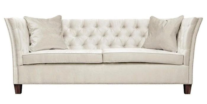 Sofa Beige Chesterfield Dreisitzer Polster Möbel Hotel Praxis Wohnzimmer Samt