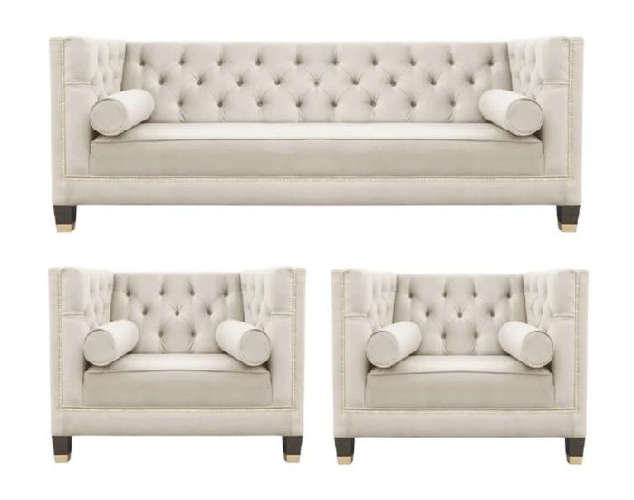 Sofagarnitur Couch Samt Polster couchen 3tlg. set garnituren wohnzimmer beige
