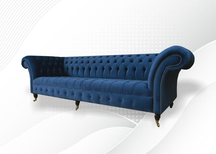 Design Sofa 4 Sitzer Couch Textil Polster Blau Klassische Sofas Chesterfield Neu