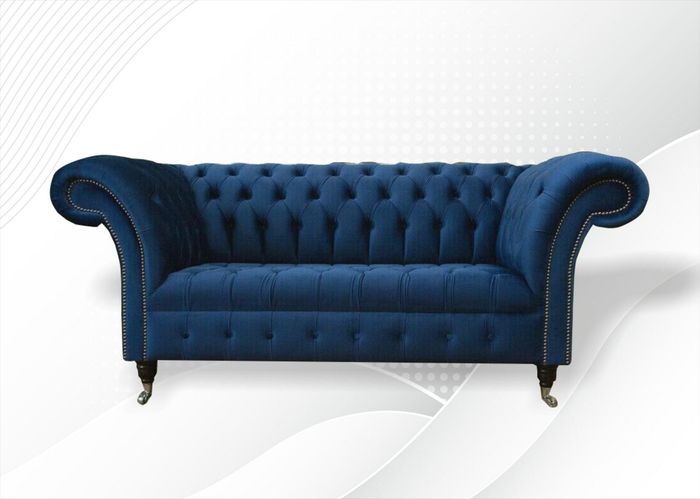 Design Chesterfield Sofagarnitur 2 Sitzer Couch Textil Blau Polster Sofas Blaue