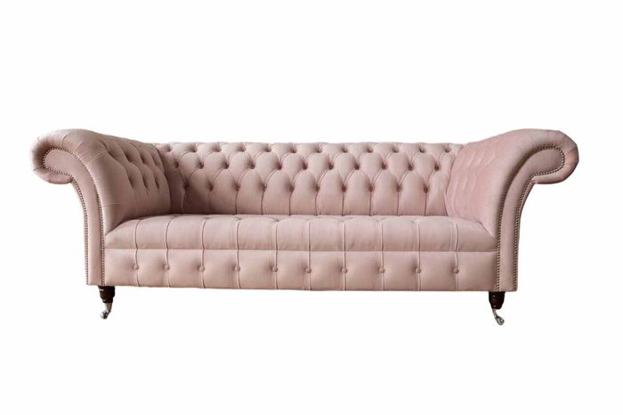 Chesterfield 3 Sitzer Rosa Design Couchen Polster Sofas Stoff Textil