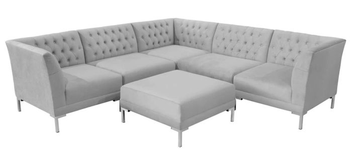 Ecksofa Hocker Grau Big Textill Stoff Chesterfield Sofas Möbel Fußhocker Sofas