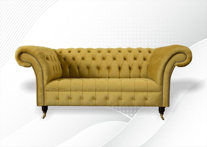 Chesterfield Design Luxus Polster Sofa Couch Sitz Garnitur Leder Textil Gelb Neu