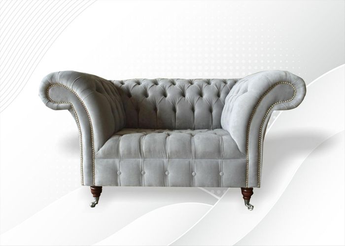 Sessel Couch Polster Sofa Textil Chesterfield Couchen 1,5 Sitzer Einsitzer Grau