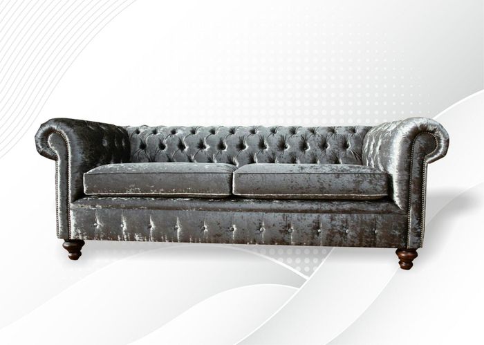 Dreisitzer Sofa 3 Sitz Couch Chesterfield Polster Sitz Garnitur Samt Graue Samt