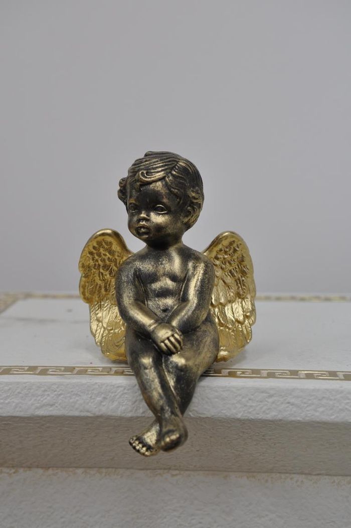 Figur Skulptur Sitzender Engel Gold 14cm Design Accessoire Dekoration P0646 Neu