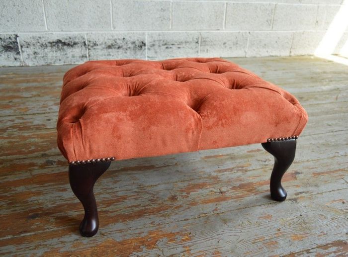 Hocker Sessel Fernseh Design Polster Fußhocker Chesterfield Textil Neu - 368