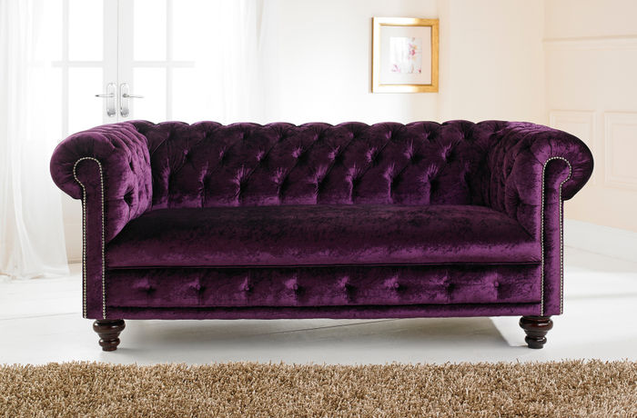 Design Chesterfield Sofagarnitur 2-Sitzer Stoff Couch Lila Polster Sofas Sofa