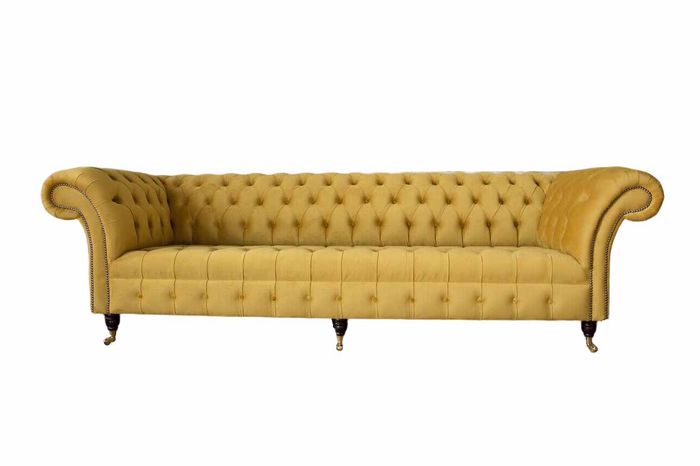 Design Sofa 4 Sitzer Couch Polster Luxus Textil Chesterfield Sofas Gelb