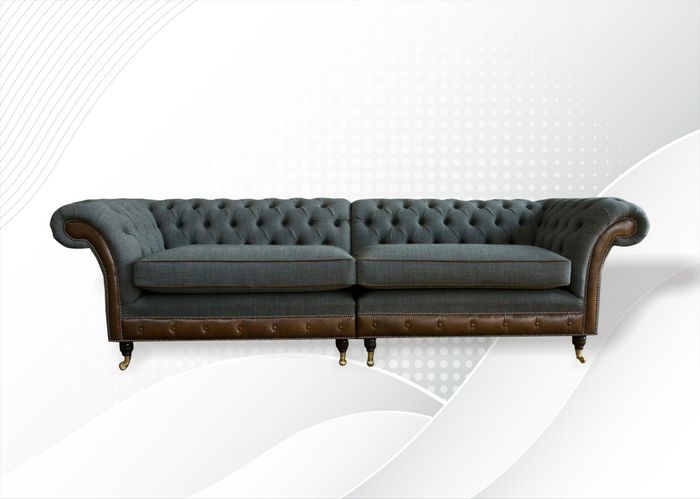 Chesterfield 4 Sitzer Grau xxl big Stoff Wohnzimmer Design Couchen Polster Sofa