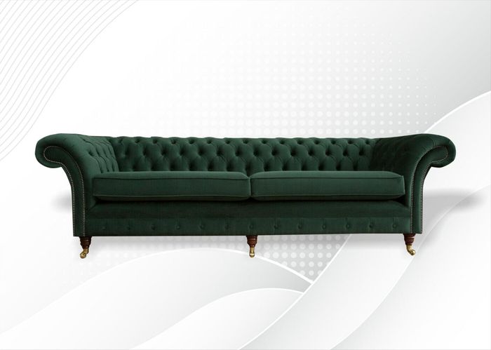 Chesterfield 4 Sitzer Textil Grün Wohnzimmer Design Couchen Polster Sofa Sofas