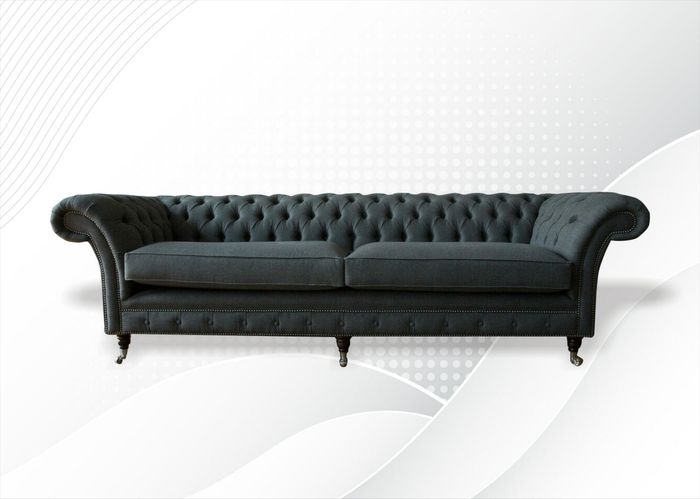 Chesterfield 4 Sitzer Grau Modern Design Couchen Sofa Samt Möbel Stoff Ledersofa