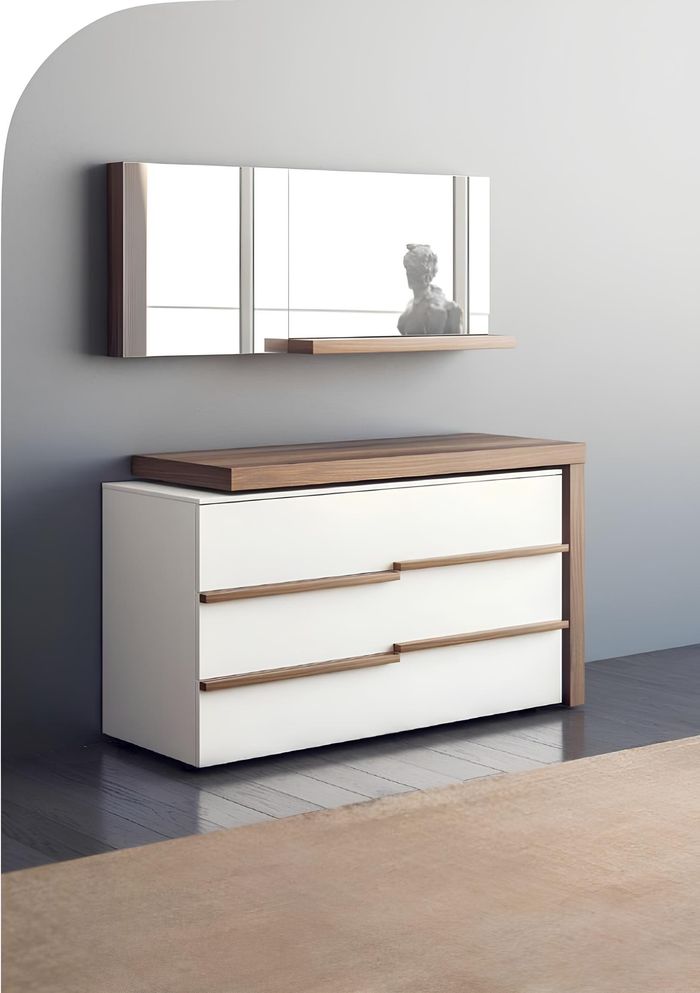 Weiße Luxus Kommode Mit Spiegel Modernes Walnuss Natur Design Neu
