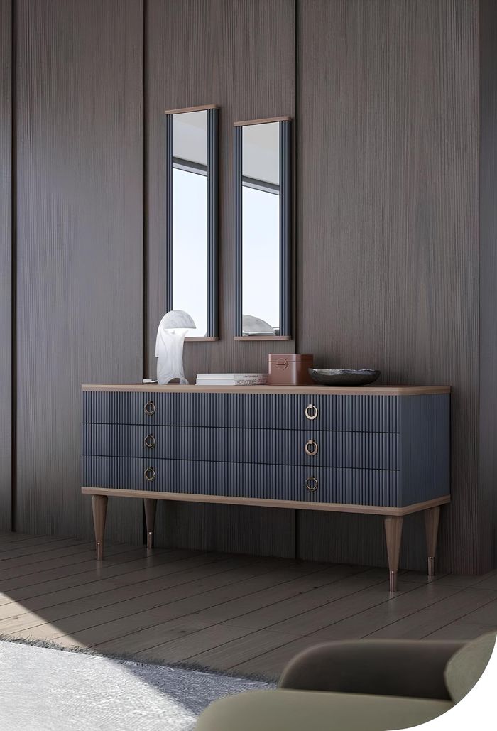 Designer Kommode Mit Schubladen Natural Walnut- Matt Anthracite