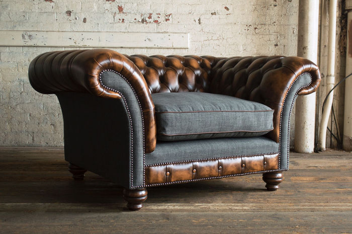 Chesterfield Sessel Fernseh Design Polster Sofa Couch Chesterfield Textil Neu F1
