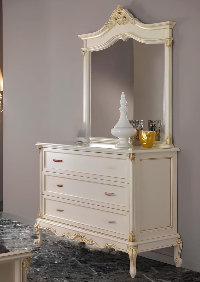 Schlafzimmer Kommode Schrank Klassische Anrichte mit Spiegel Elegante Stil Möbel