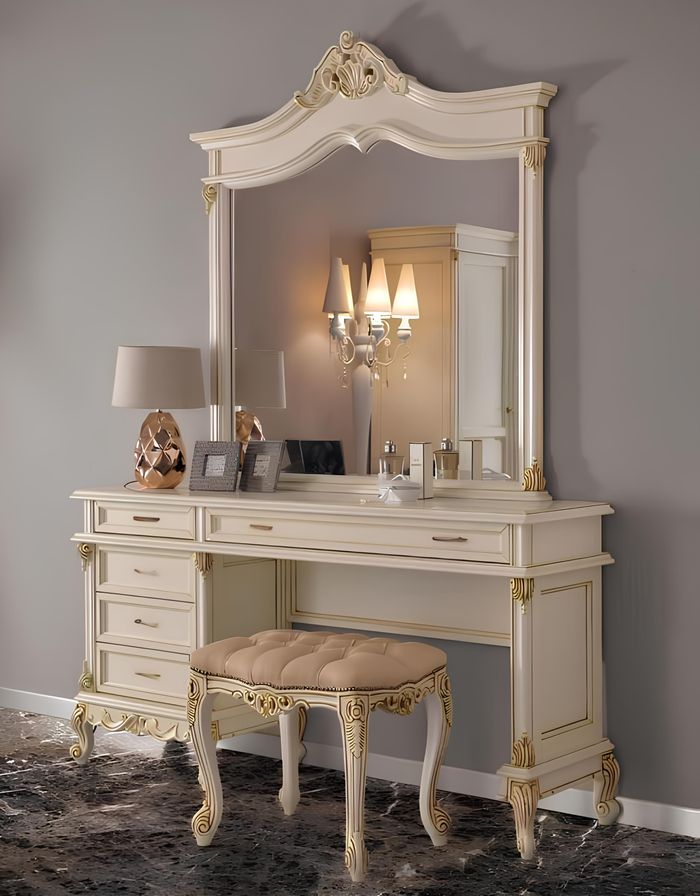 Schminktisch mit Spiegel Luxus Konsole Kommode Schlafzimmer Barock Rokoko Holz